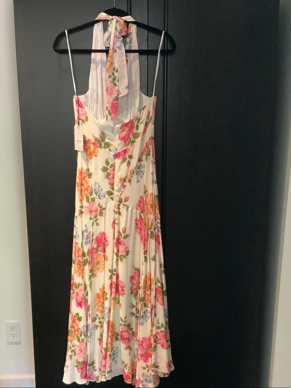Reformation Briony Dress Cream Halter Maxi Dress with Pink and Orange Floral